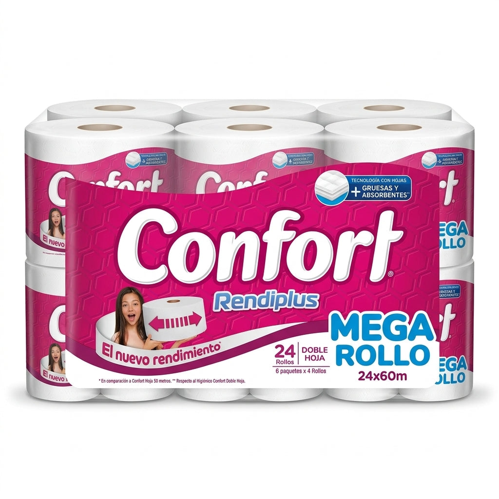 Manga Papel Higiénico Confort Rendiplus Doble Hoja – 24 Rollos x 60 Metros