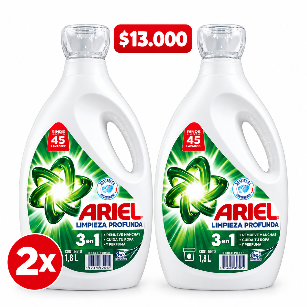 Pack Detergente Líquido Ariel Limpieza Profunda 1,8 Litros